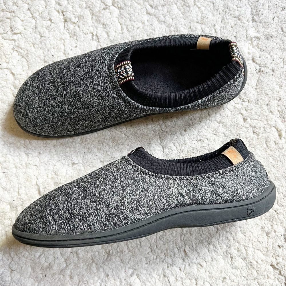 Acorn Heathered Black White Slippers Size 9-10 Rubber Sole Memory Foam Clog
